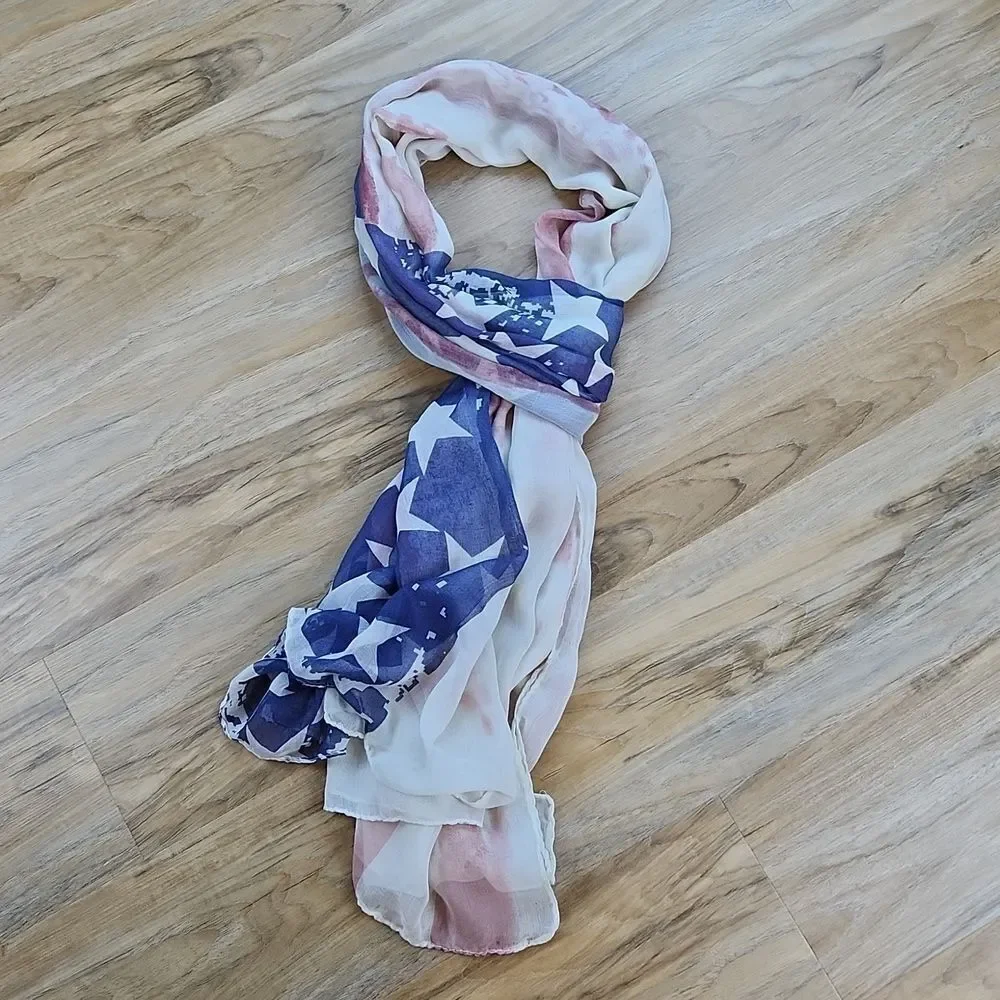 🔺️American Flag Print Semi Sheer Scarf/Wrap